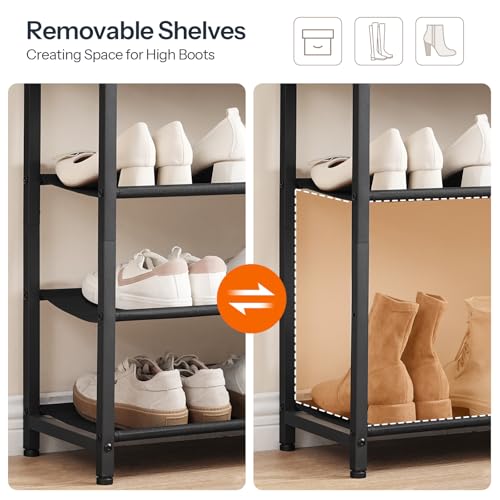 HOOBRO 5 Tier Shoe Racks for Entryway, Free Standing Shoe Shelf with 2 Non-Woven Drawers, Narrow Shoe Rack Shoe Organizer with 4 Oxford Shelves, 12-16 Pair of Shoe, Rustic Brown EBF78XJ01