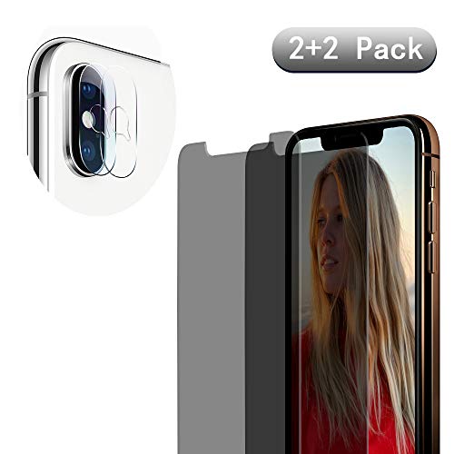 [4 Pack] iPhone Xs Max Anti-Spy Screen Protector Glass and Camera Lens Protector,Full Coverage iPhone Xs Max Tempered Glass Privacy Screen Protector [Case Friendly] [Bubble-Free]