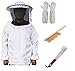 LORJE Beekeeping Bee Keeping Suit Jacket&Gloves& Bee Hive Brush & J Hook Hive Tool Set