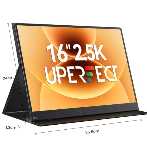 UPERFECT Portable Monitor 2.5K 16 Inch QLED 150% sRGB 500Nits 2000:1 Portable Display QHD 2560 x 1600 IPS Mobile Screen with Protective Case HDMI Type-C for Laptop, PC, Phone, VESA Compatible