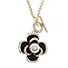 Fashion Jewelry designer statement enamel rhinestone camellia flower faux pearl charm pendant necklace for women (Black)