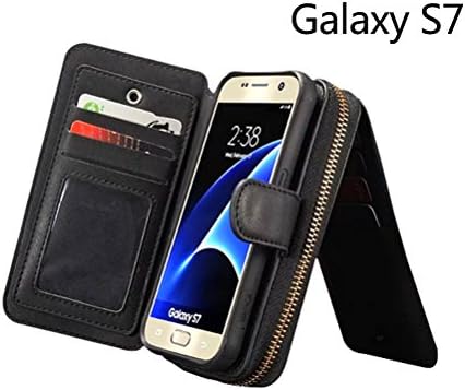 Dreams Mall(TM)Samsung Galaxy S7,3 in 1 Premium PU Leather Zipper Wallet Purse Case Protection with Stand Flip Cover &amp; Strap &amp; Mirror