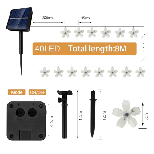 A.bigwhale Outdoor Solar String Lights, 40 LED Solar Lights Outdoor Garden, 8 Modes Waterproof Solar String Lights Decoration for Patio, Christmas, Parties, Balcony, Wedding