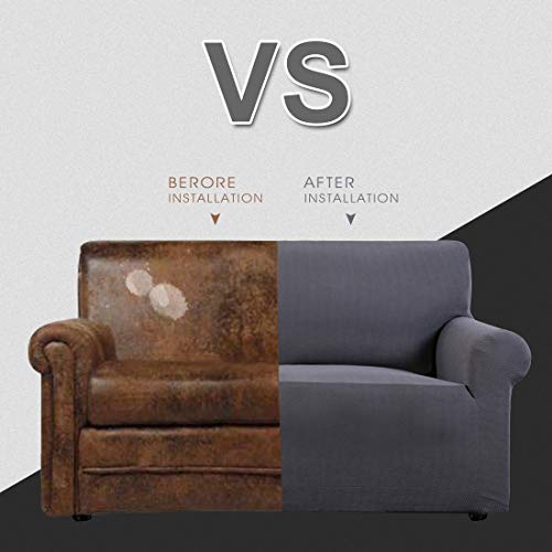 TASTELIFE Sofa Couch Cover Loveseat Slipcover 1-Piece Stretch Jacquard Armchair Shield 2 Seat Furniture Protector Chair for Living Room Gray Love Seat Size