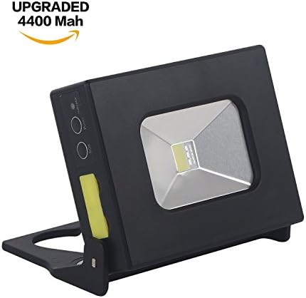 LEDemain Flood Light 10w LED Cordless Outdoor Work Light Waterproof + USB Power Bank with 4400mAh Rechargeable Battery +Magnet+ Dimmer Pocket Lamp with Red &amp; Blue Alarming Light