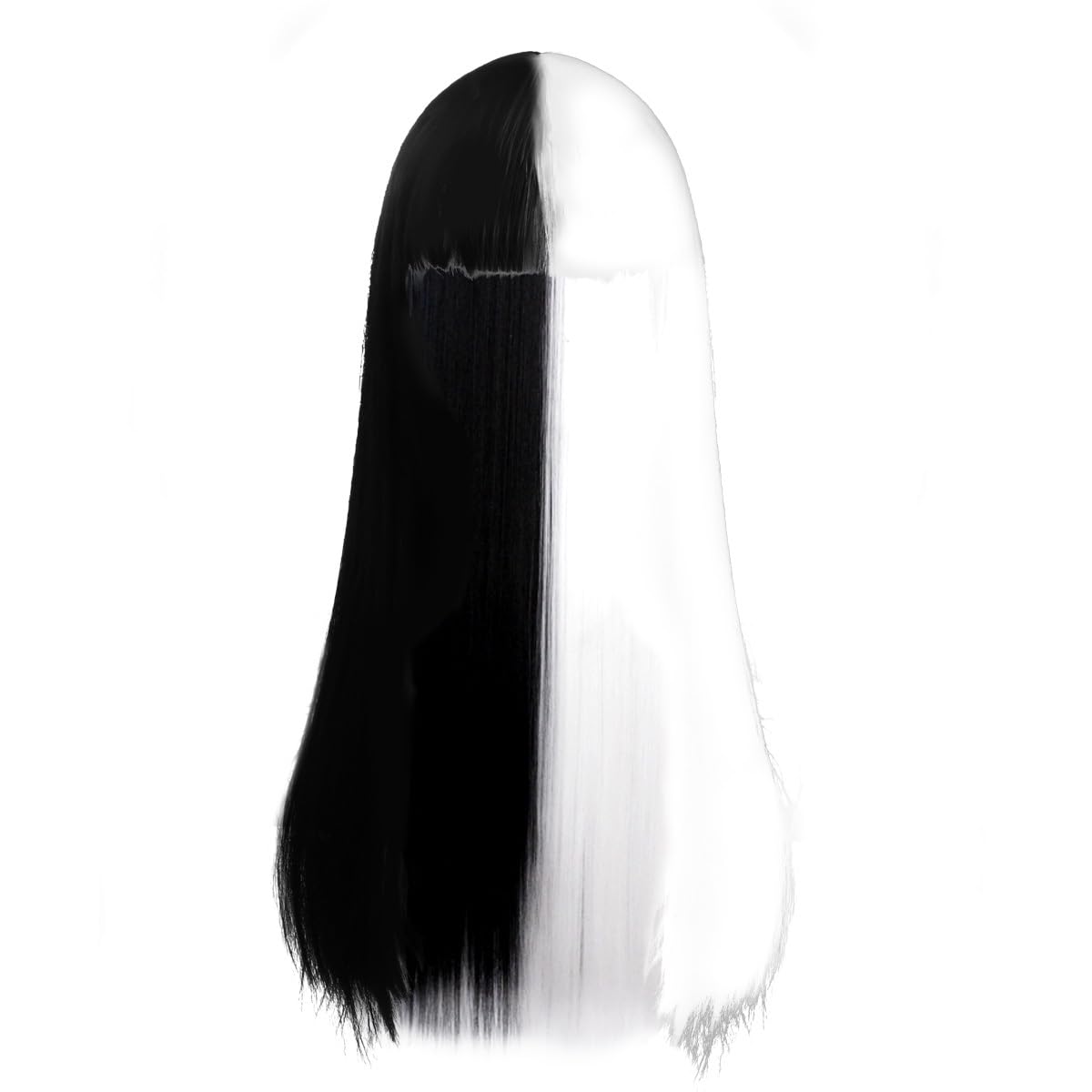 Lurrose Half Black Half White Wig Long Straight Hair Wigs with Bangs for Halloween Cosplay Makeup Party