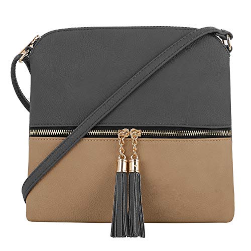 SG SUGU Lightweight Medium Crossbody Bag with Tassel and Zipper Pocket