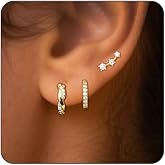3 Pairs Earring Stacks for 4 Piercings 18K Gold Plated Dainty Earring Sets for Multiple Piercing Gold Huggies Earrings for Women Hypoallergenic Cartilage Stud Earrings Gold Hoop 3 Set Earrings for Women