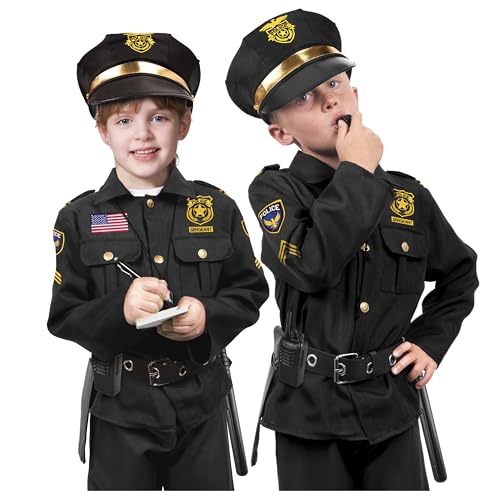 Kangaroo Police Costume for Kids – 12 Pc Black Cop Outfit with Hat, Badge, Handcuffs, Holster & More