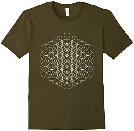 Men's Flower of Life Sacred Geometry T-Shirt Large Olive