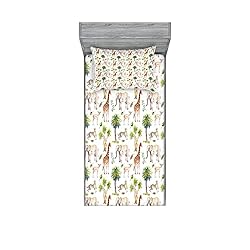 Ambesonne Watercolor Animal Fitted Sheet & Pillow