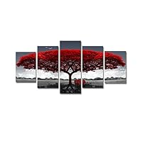LONFENN Big red Tree,Modular Pictures Wall,Oil Painting,Home Decoration Painting,Background Decor Canvas Wall-Big red Tree,XL