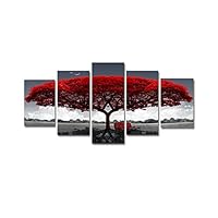 LONFENN Big red Tree,Modular Pictures Wall,Oil Painting,Home Decoration Painting,Background Decor Canvas Wall-Big red Tree,XL