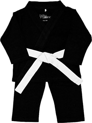 Baby Grappling Organic BJJ Jiu-jitsu Baby Gi Playsuit, Black with White Belt, 6-12 Mo