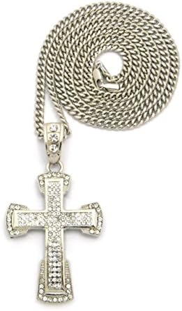 Janestore Fashion Rhinestore Cross Pendant &amp;6Mm/36" Cuban Link Chain Rock Necklace