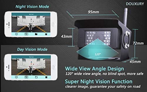 Wireless Backup Camera for RV, Camper, Trailer, Truck, Motor Home and More Douxury Upgraded Night Vision Wide View Angle Waterproof WIFI Rear View Camera with APP for IOS, Android Phone,Pad, Tablet - Thumbnail 3