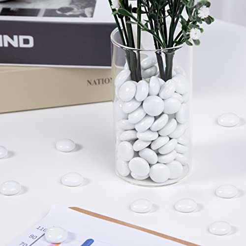 VGOODALL White Glass Pebbles, 120 Approx.0.42 KG Flat Stone Beads Marble Glazed White for Vase Filler Decorative Aquarium Flowerpot Table Garden Decoration