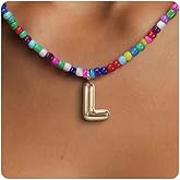 Dkodfi Colorful Initial Necklaces for Women – Bubble Letter Necklace - 14K Gold Plated Letter Beaded Choker, Dainty Cute Beach Boho Necklaces for Women Adjustable Beach Jewelry Gift Colorful Necklace