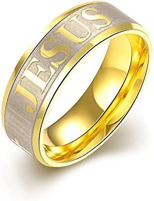 Focus Jewel Gold-filled IP Facted Beveled Edge Band Regilious Christian Jesus Wedding Ring for Men Women