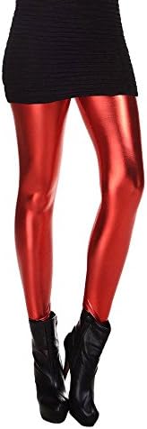 Fashion Metallic Color Leggins for Sexy Women Medium Red