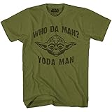 Star Wars Who Da Man Yoda Classic Retro Vintage Movie Funny Adult Men's Graphic Tee Apparel T-Shirt Black (Olive Green, Large)