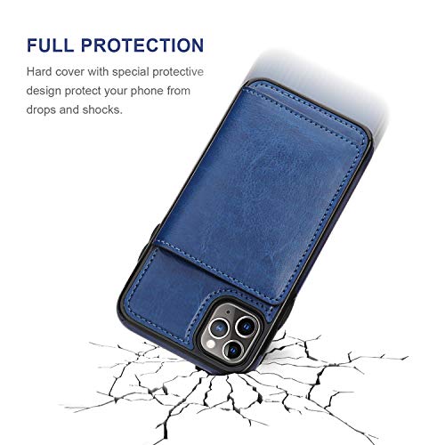 iPhone 11 Pro Wallet Case Credit Card Holder, KIHUWEY Premium Leather Kickstand Durable Shockproof Protective Cover iPhone 11 Pro 5.8 Inch (Blue) - Thumbnail 4