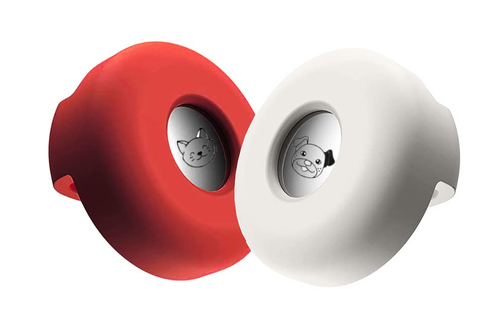Air-tag Collar (2 Pack), Premium Silicone Pet Collar Case for Apple GPS Tracking, Anti-Loss Apple GPS Case Holder Compatible with Cat Dog Collars Charms & Collar Tag Backpack (Red/White)