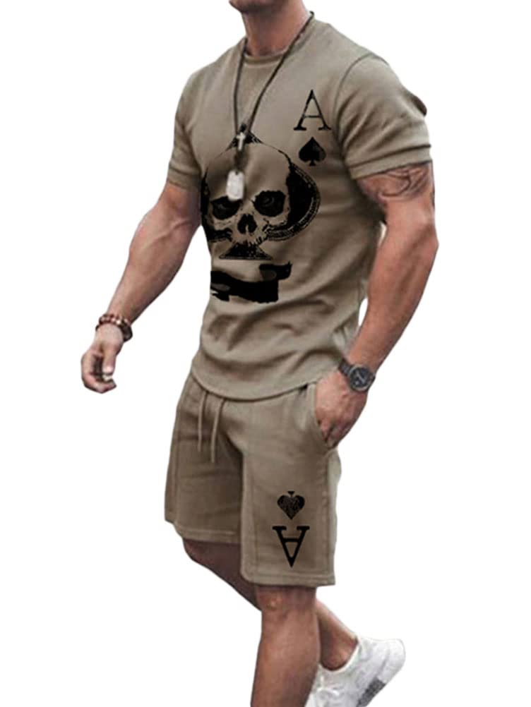 Oanviso Men's 2-Piece Short Sleeve T-Shirts + Shorts Summer Sports Suit Tracksuit Outfit Sports Sets Leisure Suit Men Business Polo Shirt with Lapel Sports Trousers