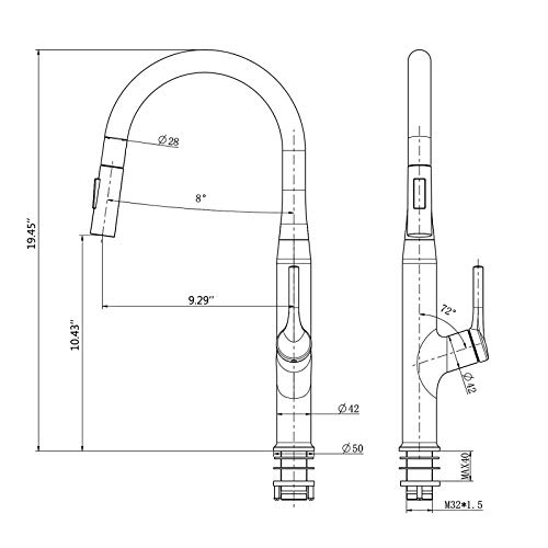 Besfelos Kitchen Faucet with Pull Down Sprayer, Single Handle Commercial Pull Out Sink Faucet, Single Handle Stainless Steel Kitchen Sink Faucets with Single Hole Deck Plate, Brushed Nickel