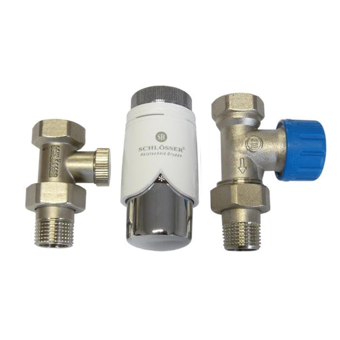 Schlösser Ventilset Radiator Connection, in 180° Passage or 90° Angle Connection Erhaltlich, in Various Colours Available - White - Chrome, 180° Durchgang