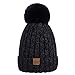 Alepo Winter Beanie Hat for Women, Trendy Chenille Knit Warm Fleece Lined Thermal Soft Ski Cable Cuff Cap with Pom Pom (Black)