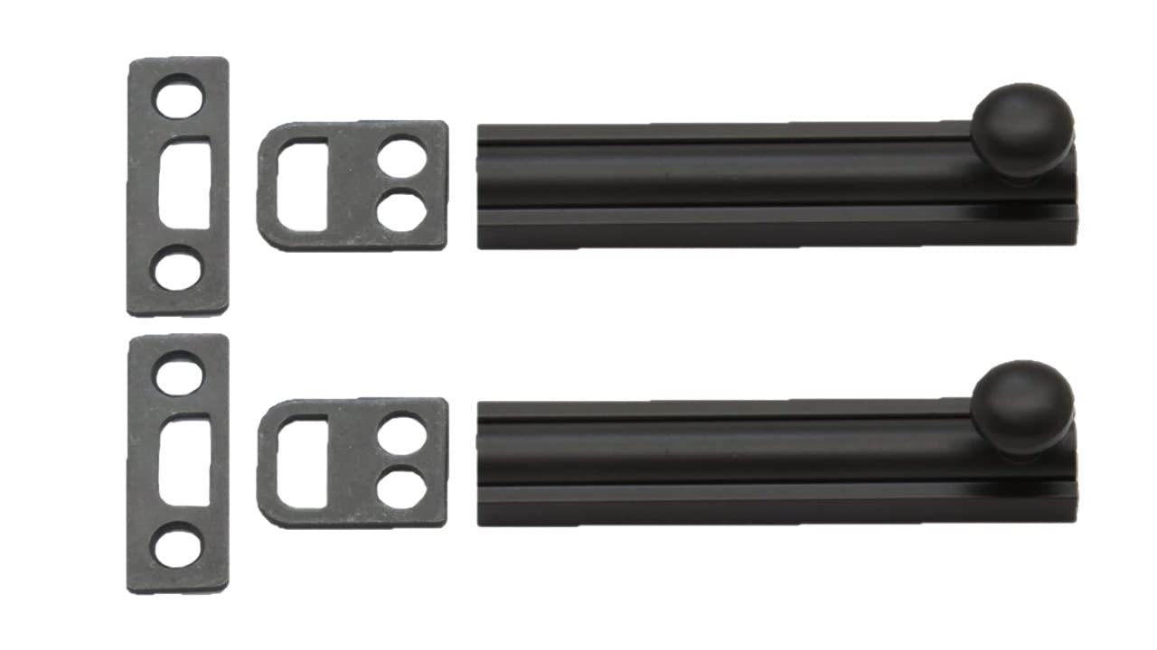 QCAA Solid Brass Surface Bolt, 4", US10B ORB Oil Rubbed Bronze, 2 Pack, Made in Taiwan