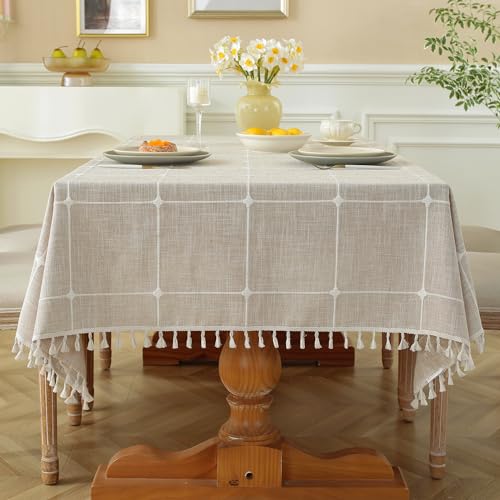 Laolitou Rustic Tablecloth Cotton Linen Waterproof Tablecloths Burlap Table Cloths for Kitchen Dining Cloth Table Cloth for Rectangle Tables Brown Plaids Rectangle,55x70,4-6 Seats