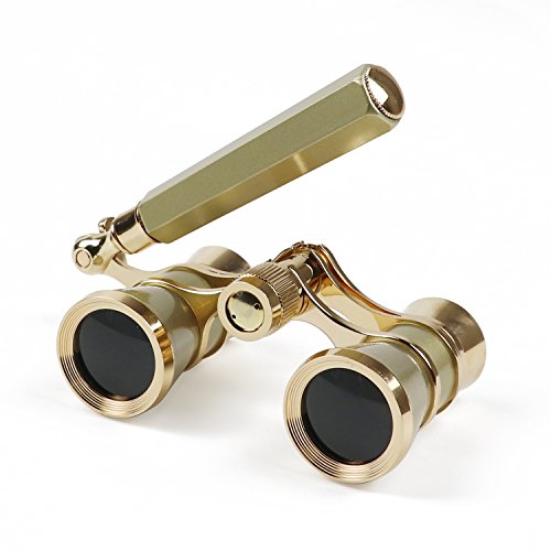 Kingscope 3X25 Vintage Opera Glasses Binoculars for Theater Musical Concert (Lorgnette,Golden, with Handle)