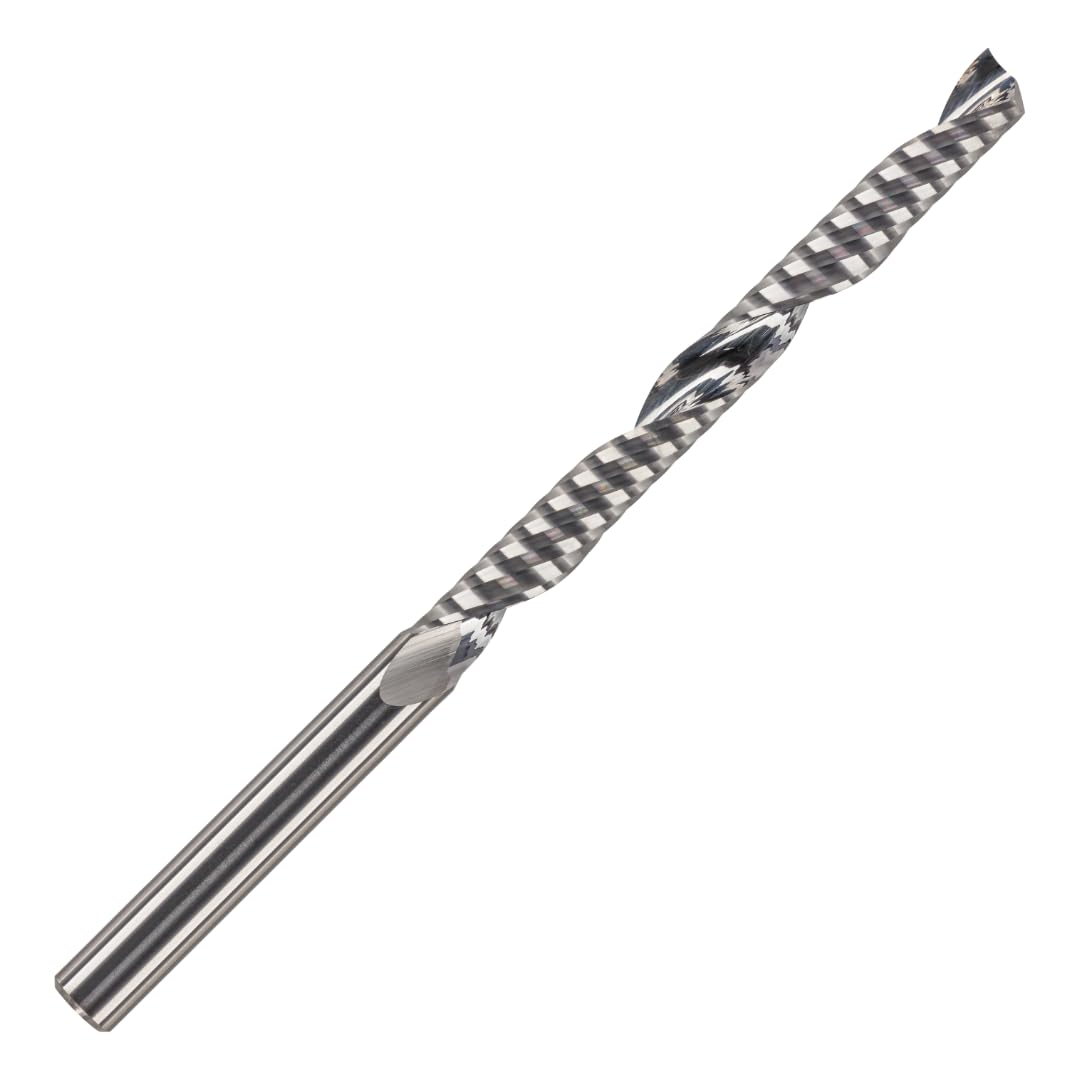 Rennie Tools 1/4" x 62mm Flute x 1/4" Shank Solid Carbide Single Flute Spiral Router Cutter Bit End Mill for ACM, Aluminium, PVC, Acrylic and Hard Woods. (6.35mm) 1/4" Router Bit