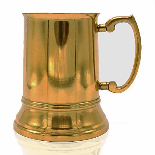 Jodhpuri Handcrafted Stainless Steel Beer Mug with Handle - Shiny Metal Drink Tankard for Beer, Ale, Wine, Mead, Water and Other Beverages -Food Safe Drink Cup - Gold - 16 oz Capacity - Thumbnail 6