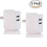USB Wall Charger, PUJIN 2-Pack 24W 2.4Amp Dual Port Quick Charger Plug,Portable Travel Wall Charger with Foldable Plug for iPhone, Samsung, LG, HTC, Huawei, Moto, Sony and More