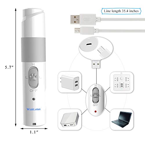 WishLotus Electric Pet Nail Grinder 2-Speed Quiet Trimmer USB Charging Nail Clipper with 3 Grinding Ports Suit for Dogs Cats Bird Rabbit and Other Animals (White)