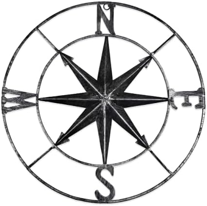 Plaques & Wall Art - aboxoo Round Metal Compass Decorative Compass Metal Wall Art Hanging Wall Sculpture 22.8 Inch Black Diameter Farmhouse Decor Indoor or Outdoor Sign