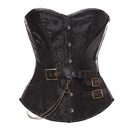 Lutos Women’s Steampunk Gothic Rock Lace Up Corset Top Retro Waist Cincher Basque Bustier Black