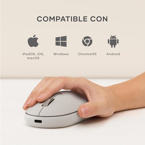 SATECHI OntheGo™ Wireless Mouse, USB-C Recharge, Bluetooth Up to 3 Devices, Adjustable DPI, Elegant Ergonomic Mouse for MacBook, Laptop, iPad and More - Beige