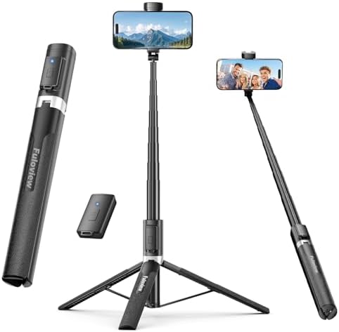 Selfie Stick Travel Tripod for iPhone Wireless Remote for Selfies, Extendable Selfie Stick for iPhone, iPhoneTripod for Video Recording, 60 inch, Black