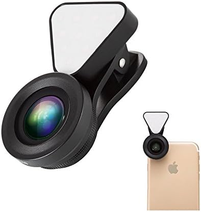 Aipinvip 3 in 1 Camera Lens with Fill Light,Clip-on Lens Kit with Selfie Ring Light, 140°Wide Angle, 15X Macro Lens Clip-on Cell Phone Camera Lenses Kit for iPhone iPad Android Smartphones (Black)
