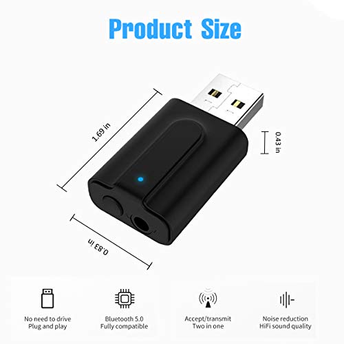 VR-robot Bluetooth 5.0 Transmitter Receiver Adapter, USB Bluetooth Receiver/Transmitter of Low-Latency, Wireless Audio Adapter for TV Home/Car/Laptop Audio - Thumbnail 5