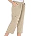 Collections Etc Women's Elastic Waist Cargo Pocket Capri Pant, Khaki, Large