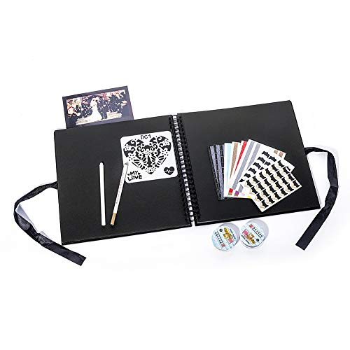 12x12 Inch Black Page Scrapbook Photo Album with Photo Opening, Guest