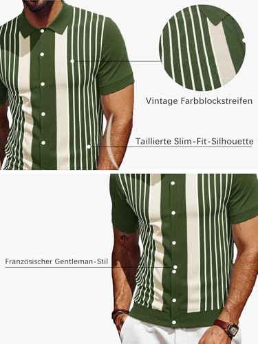 Les umes Polo Men Striped Retro Short Sleeve Cardigan Cotton Summer Golf Casual