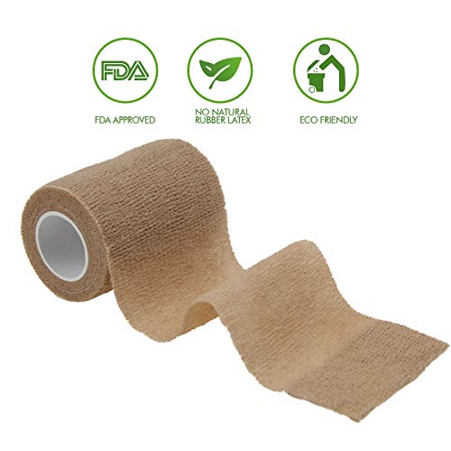MUEUSS Self-Adhesive Bandage Wrap Tape Waterproof Breathable Elastic Cohesive Non-Woven FDA Approved 3 Inches x 5 Yards (Beige, 12 roll)
