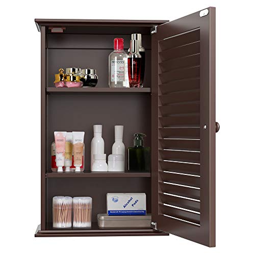 go2buy Wood Bathroom Wall Mount Cabinet Toilet Medicine Storage Organizer Single Door with Adjustable Shelves, Espresso