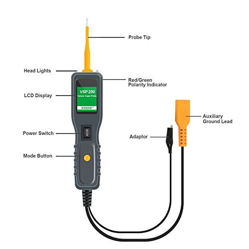 Automotive Circuit Tester Power Circuit Probe Kit - DC/AC Current Resistance Diodes Vehicle Voltage Signal Diagnostic Activating Components Tools VXDAS VSP200 for 12V to 24V Electrical System - Thumbnail 4